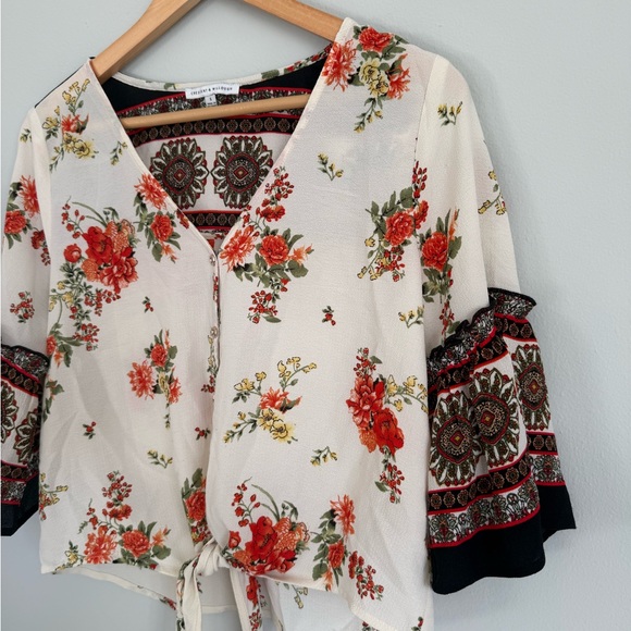 NWOT Crescent & Willough Floral Tie-Front Blouse - Picture 2 of 7